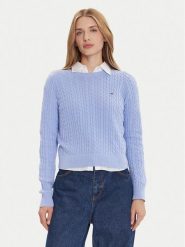 Tommy Jeans Sweter Cable Essential DW0DW22165 Niebieski Regular Fit. Niebieskie swetry Tommy Jeans, m, bez wzorów, z bawełny, bez ramiączek. Za 379.99 zł.