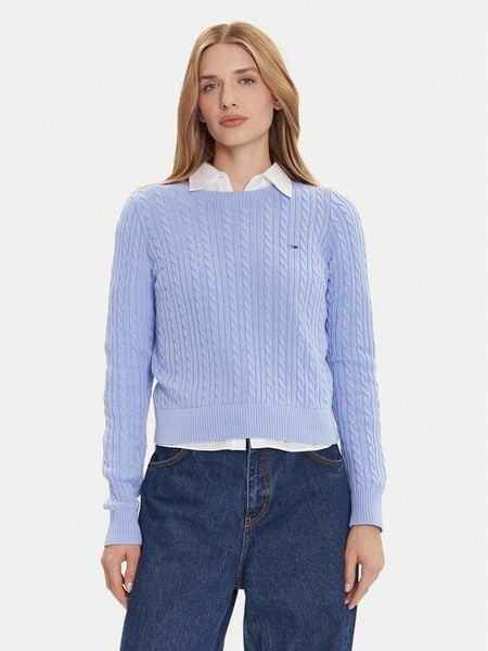 Tommy Jeans Sweter Cable Essential DW0DW22165 Niebieski Regular Fit. Niebieskie swetry Tommy Jeans, l, bez wzorów, z bawełny, bez ramiączek. Za 379.99 zł.
