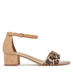 Sandały Tamaris. Brązowe sandały Tamaris, bez wzorów, bez obcasa, na słupku, bez zapięcia. Za 319.99 zł.