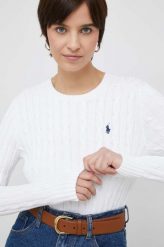 Polo Ralph Lauren sweter bawełniany damski kolor biały. Białe swetry Polo Ralph Lauren, m, bez wzorów, z bawełny, bez ramiączek. W wyprzedaży za 349.99 zł.