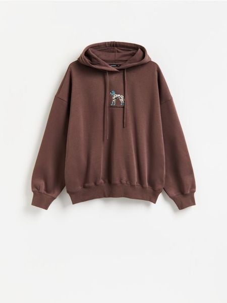 Bluza z haftem - brązowy. Brązowe bluzy bez kaptura Reserved, l, bez wzorów, z bawełny, bez kaptura. Za 119.99 zł.