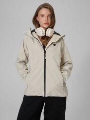 4F Kurtka przejściowa membrana 5000 damska - beżowa L. Brązowe kurtki 4f, l, bez wzorów, bez kaptura. Za 299.99 zł.