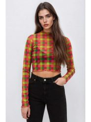 Monki Bluzka w kolorze zielono-różowym rozmiar: XS. Różowe bluzki Monki, xs, bez wzorów, bez kołnierzyka, bez ramiączek. Za 39.99 zł.