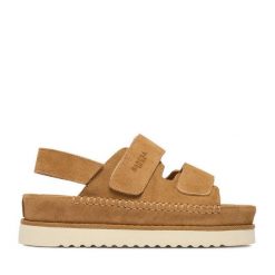 Sandały Badura. Brązowe sandały Badura, bez wzorów, bez obcasa, na płaskiej podeszwie, bez zapięcia. Za 249.99 zł.