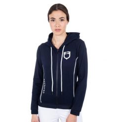 Damska bluza z zamkiem z przodu z technicznej dzianiny interlock. Białe bluzy z kapturem EQUESTRO, m, bez wzorów, z bawełny, bez kaptura, do jazdy konnej. Za 389.50 zł.