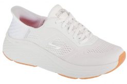 Buty sportowe damskie, Slip-Ins: Max Cushioning Elite 2.0 - Vanish. Białe buty treningowe Skechers, bez wzorów, z materiału, przed kostkę, bez zapięcia, trekkingowe. Za 499.99 zł.