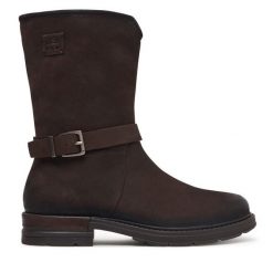 Botki Josef Seibel. Brązowe botki Josef Seibel, bez wzorów, bez obcasa, na płaskiej podeszwie, bez zapięcia. Za 579.99 zł.
