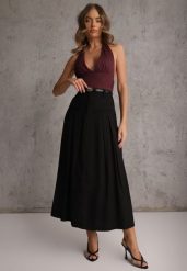 Czarna Rozkloszowana Spódnica z Wiskozy Zdobiona Plisami i Paskiem Durklea. Czarne spódnice Renee, na co dzień, l, z aplikacjami, z wiskozy, eleganckie, midi, oversize. Za 129.99 zł.