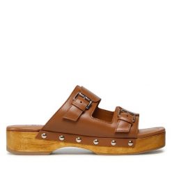 Klapki Dune London. Brązowe klapki Dune London, bez wzorów, bez obcasa, bez zapięcia. Za 399.99 zł.