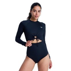 Długi rękaw Jednoczęściowy kostium kąpielowy dla Kobiety BEACH ESSENTIAL Czarny. Szare stroje jednoczęściowe Roxy, bez wzorów, z elastanu, sportowe. Za 339.99 zł.
