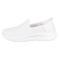 Buty do chodzenia damskie Skechers GO Walk Flex. Białe buty treningowe Skechers, bez wzorów, z materiału, bez zapięcia, trekkingowe. Za 279.00 zł.