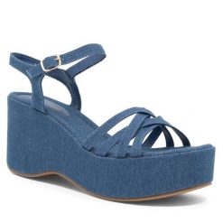 Sandały Jenny Fairy. Niebieskie sandały Jenny Fairy, bez wzorów, bez obcasa, na koturnie, bez zapięcia. Za 139.99 zł.