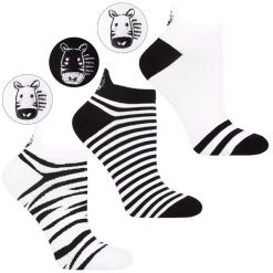 Biało-Czarne Stopki Damskie Zebra Moraj 3 Pary. Białe skarpetki Moraj, bez wzorów, z bawełny. Za 29.99 zł.