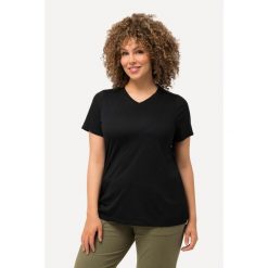 Damskie Bluzka funkcyjna antybakteryjny materiał dekolt w serek rękaw 1/2. Czarne t-shirty sportowe Ulla Popken, plus size, bez wzorów, z materiału, bez ramiączek. Za 199.99 zł.