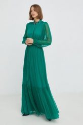 Nissa sukienka jedwabna kolor zielony maxi rozkloszowana. Zielone sukienki Nissa, bez wzorów, z jedwabiu, bez kołnierzyka, bez ramiączek, maxi, rozkloszowane. Za 2,389.90 zł.