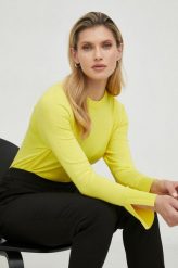 BOSS sweter z domieszką jedwabiu damski kolor żółty lekki. Żółte swetry Boss, l, bez wzorów, z dzianiny, bez ramiączek. Za 539.99 zł.