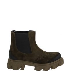 SZTYBLETY DAMSKIE 9806 KHAKI. Brązowe botki Venezia, bez wzorów, ze skóry, bez obcasa, bez zapięcia. Za 239.00 zł.