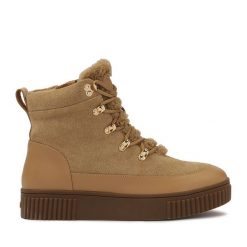 Botki Kazar. Brązowe botki Kazar, bez wzorów, bez obcasa, na płaskiej podeszwie, bez zapięcia. Za 389.00 zł.