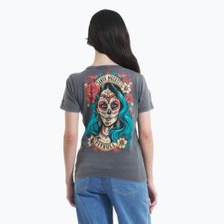 Koszulka damska Pitbull Santa Muerte 25. Szare t-shirty sportowe PITBULL, bez wzorów, bez ramiączek. Za 69.99 zł.