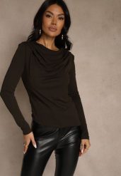 Brązowa Bluzka Longsleeve o Asymetrycznym Kroju z Poduszkami w Ramionach Tusandia. Brązowe bluzki Renee, m, bez wzorów, z jeansu, biznesowe, z asymetrycznym kołnierzem, bez ramiączek. Za 89.99 zł.