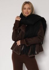 Czarny Szalik z Frędzlami Owedarria. Czarne szaliki i kominy Born2be, bez wzorów, z dresówki, eleganckie. Za 44.99 zł.