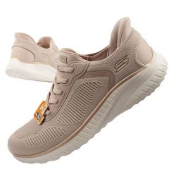 Buty sportowe damskie Skechers Bobs Squad Chaos SLIP-INS. Brązowe buty treningowe Skechers, bez wzorów, bez zapięcia. Za 339.00 zł.