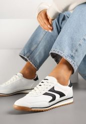 Białe Sneakersy Tenisówki z Przeszyciami Julioria. Białe trampki Renee, bez wzorów, z jeansu, bez zapięcia. W wyprzedaży za 75.99 zł.