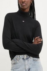 TOMMY JEANS Czarny damski golf. Czarne swetry Tommy Jeans, s, bez wzorów, z jeansu, eleganckie, bez ramiączek. W wyprzedaży za 219.99 zł.