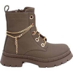 Botki sznurowane Lohan Khaki brązowe. Brązowe botki bez wzorów, ze skóry ekologicznej, bez obcasa, bez zapięcia. Za 155.90 zł.