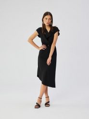 Stylove Sukienka w kolorze czarnym rozmiar: L. Czarne sukienki Stylove, l, bez wzorów, z tkaniny, z asymetrycznym kołnierzem, bez ramiączek, midi, asymetryczne. Za 308.95 zł.