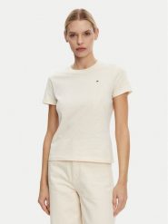 Tommy Hilfiger T-Shirt Slub WW0WW44433 Beżowy Slim Fit. Brązowe t-shirty Tommy Hilfiger, l, bez wzorów, z bawełny, bez kołnierzyka, bez ramiączek. Za 169.99 zł.