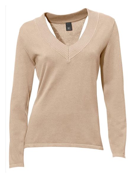 Heine Sweter w kolorze beżowym rozmiar: 42. Brązowe swetry Heine, bez wzorów, z bawełny, bez ramiączek. Za 77.95 zł.