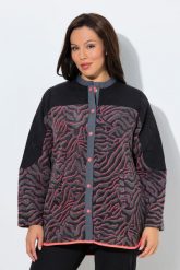 Damskie Długa kurtka polarowa wzór w panterkę stójka długi rękaw. Czarne kurtki Ulla Popken, plus size, bez wzorów, z materiału, bez kaptura. Za 279.99 zł.