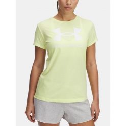 Koszulka Damska T-Shirt Damski Sportowy Under Armour Graphic Rival Logo S. Żółte t-shirty sportowe Under Armour, s, bez wzorów, bez ramiączek, na fitness i siłownię. W wyprzedaży za 63.39 zł.