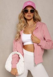 Różowa Klasyczna Rozpinana Bluza na Suwak ze Ściągaczem Parivea. Czerwone bluzy Renee, uniwersalny, bez wzorów, klasyczne, bez ramiączek, z kapturem. W wyprzedaży za 35.99 zł.