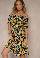Czarna Sukienka Typu Hiszpanka z Bawełną ze Wzorem Cytrusów Aprona. Czarne sukienki Renee, na co dzień, l, bez wzorów, z bawełny, eleganckie, bez kołnierzyka, bez ramiączek, midi. W wyprzedaży za 47.99 zł.