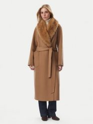 Tommy Hilfiger Płaszcz wełniany Belted WW0WW51105 Brązowy Regular Fit. Brązowe płaszcze Tommy Hilfiger, na zimę, bez wzorów, z syntetyku, bez kaptura. Za 1,499.00 zł.