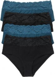 Figi maxi panty (4 pary). Czarne figi bonprix, bez wzorów, z koronki. Za 59.96 zł.