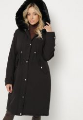 Czarna Kurtka Parka Długa ze Ściągaczami i Futerkiem Odpinanym Delanira. Czarne kurtki Born2be, l, bez wzorów, eleganckie, bez kaptura. W wyprzedaży za 314.49 zł.