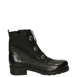BOTKI ZE SREBRNYM ELEMENTEM RANIA13 DUB NERO. Szare botki Venezia, bez wzorów, ze skóry, bez obcasa, bez zapięcia. Za 249.00 zł.