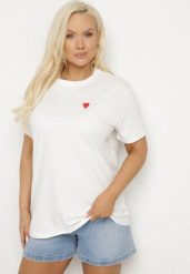 Biały Bawełniany T-shirt Ozdobiony Sercem Tolianee. Białe t-shirty Born2be, l, bez wzorów, z bawełny, klasyczne, bez kołnierzyka, bez ramiączek. W wyprzedaży za 46.74 zł.