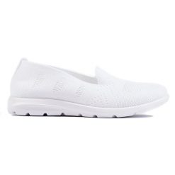 Białe tekstylne slip on damskie. Białe baleriny bez wzorów, bez obcasa, bez zapięcia. Za 87.93 zł.
