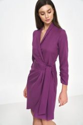 Kopertowa Sukienka z Wiązaniem - Purpurowa. Fioletowe sukienki Nife, xl, bez wzorów, z elastanu, wizytowe, bez kołnierzyka, bez ramiączek, kopertowe. Za 299.90 zł.