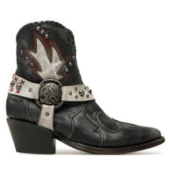Kowbojki NEW ROCK. Czarne botki NEW ROCK, bez wzorów, rockowe, bez obcasa, na słupku, bez zapięcia. Za 869.99 zł.
