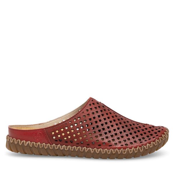 Klapki Rieker. Czerwone klapki Rieker, bez wzorów, bez obcasa, bez zapięcia. Za 299.99 zł.