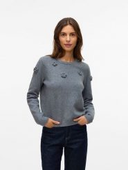 Vero Moda Sweter w kolorze szarym rozmiar: M. Szare swetry Vero Moda, m, z aplikacjami, bez ramiączek. Za 114.17 zł.