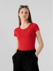 4F T-shirt slim gładki damski XS. Czerwone t-shirty 4f, xs, bez wzorów, z bawełny, bez kołnierzyka, bez ramiączek. W wyprzedaży za 39.99 zł.