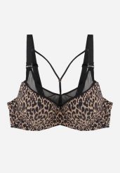 Brązowy Biustonosz z Siateczkową Wstawką i Ozdobnymi Paskami przy Dekolcie Sabesa. Brązowe biustonosze Renee, bez wzorów, z jeansu. Za 49.99 zł.