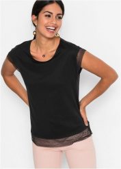 Bawełniany T-shirt o kroju pudełkowym, z czystej bawełny organicznej. Czarne t-shirty bonprix, bez wzorów, z bawełny, bez kołnierzyka, bez ramiączek. Za 64.99 zł.