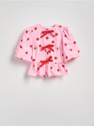 Bluzka z ozdobnym wiązaniem - różowy. Czerwone bluzki Reserved, l, bez wzorów, z bawełny, bez kołnierzyka, bez ramiączek. Za 149.99 zł.